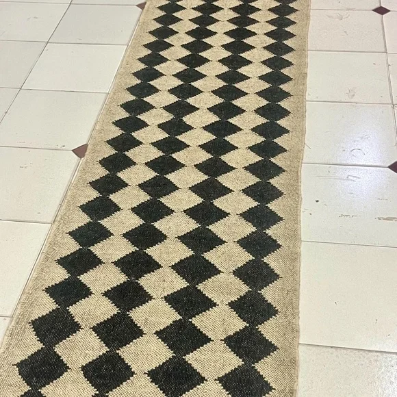 Geometric Black and Cream Runner Rug
